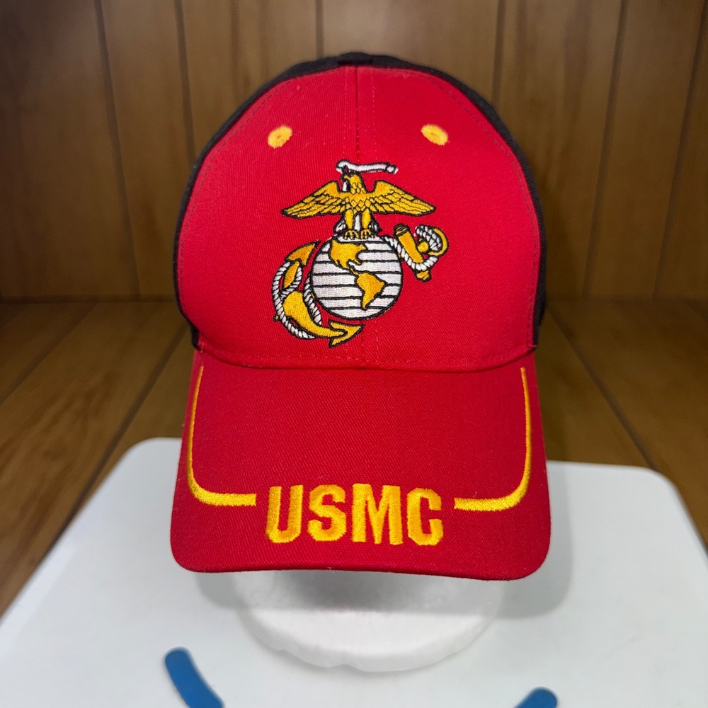 Capsmith USMC Marine Corps Hat Red Black Embroidered Made in USA Adjustable Cap